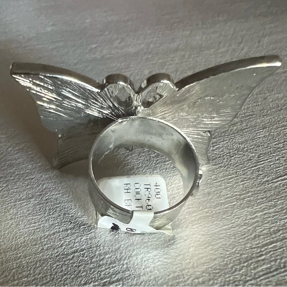 New Tutti Frutti Rhodium Black/White Butterfly Cocktail Ring Size 7